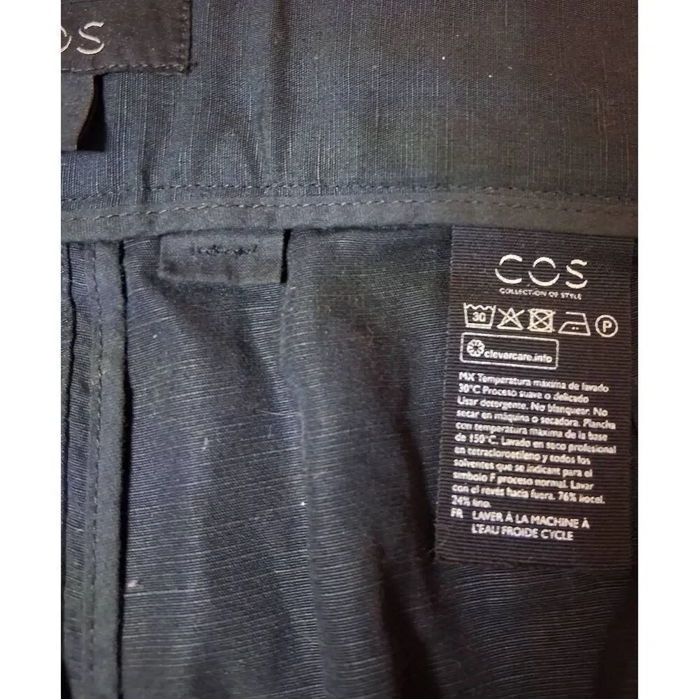 Cos women size 14 black pants tall 34 Inseam wide leg lyocell and linen hi rise
